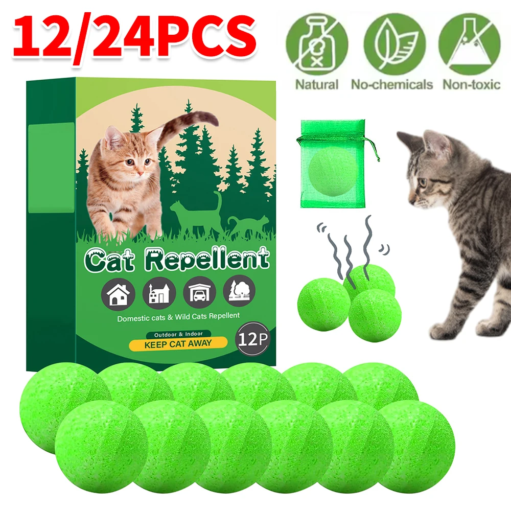 

12/24Pcs Cat Repellent Ball Natural Peppermint Oil Cat Deterrent To Keep Feral Cats Stray Dogs Out of Yard Lawn Outdoor Garden