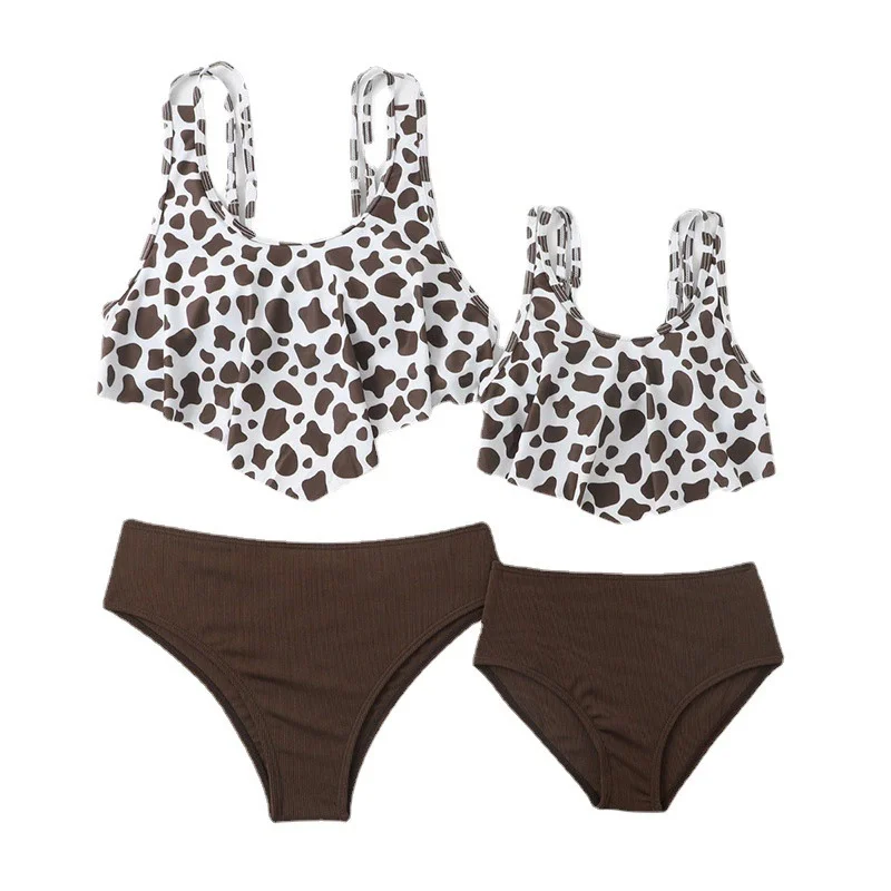Mother Daughter Swimwear Sets Parent-Child Swimsuit Suit Family Matching Outfits New Printed Ruffle Split Bikini 2 Piece  Q..