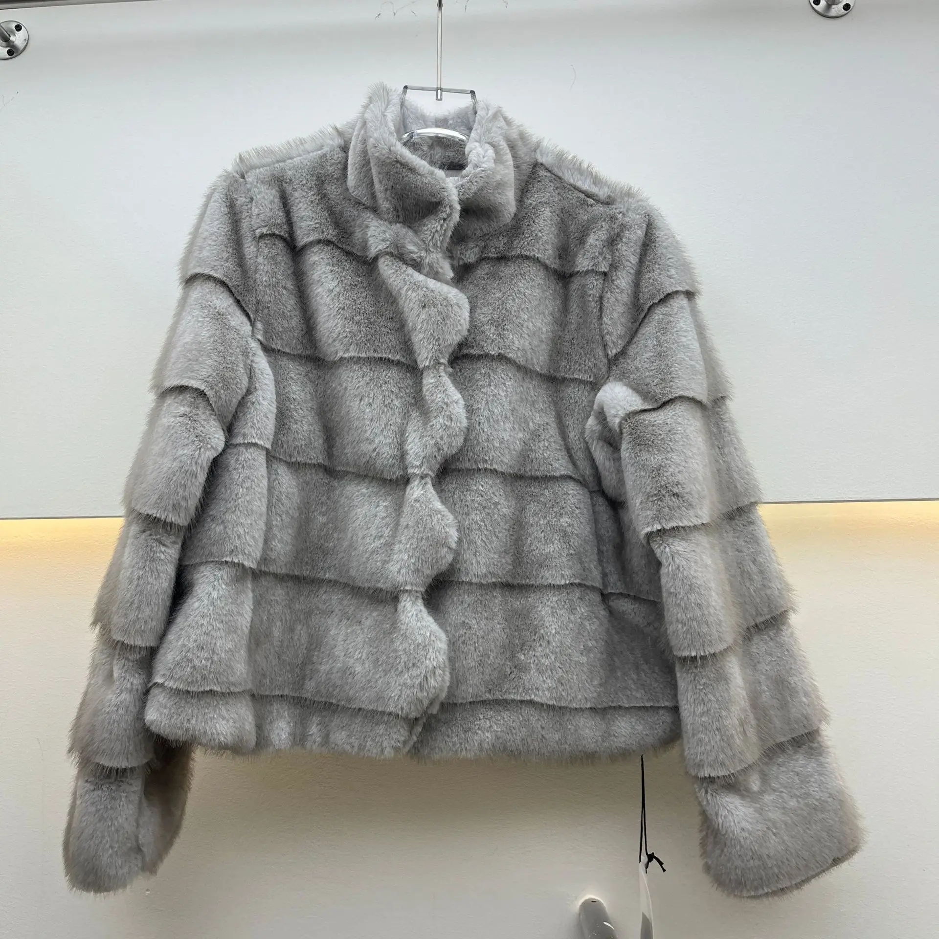 Korean Style Elegant Fashion Retro Stand Collar Long Sleeve Loose Versatile Casual Faux Fur Coats Women's Plush Short Jackets