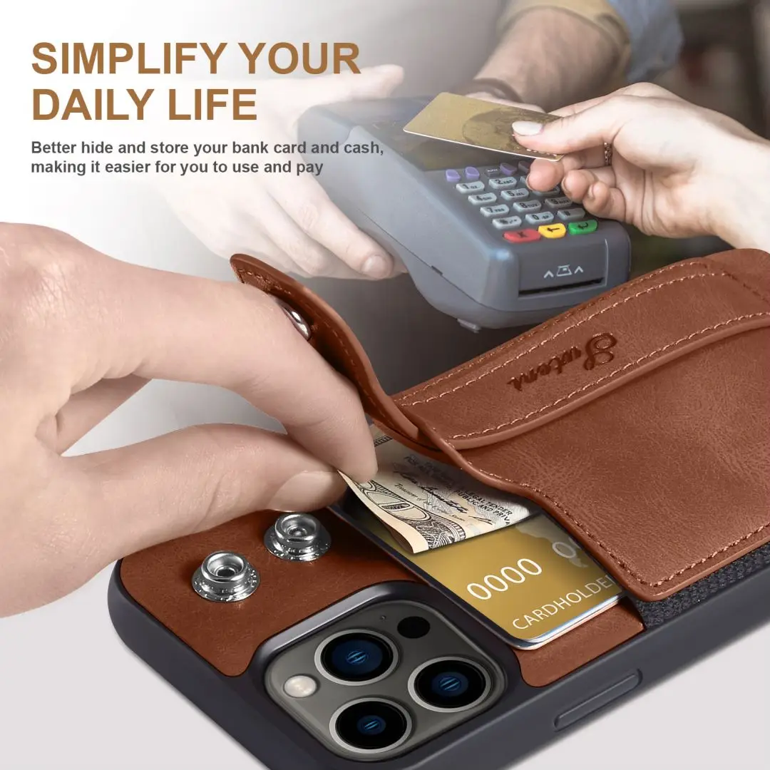 

Cards Solt Wallet Wrist Band Leather Phone Case for IPhone 12 13 14 15 Pro Max 15 Plus Bracket Wristband KickStand Cover