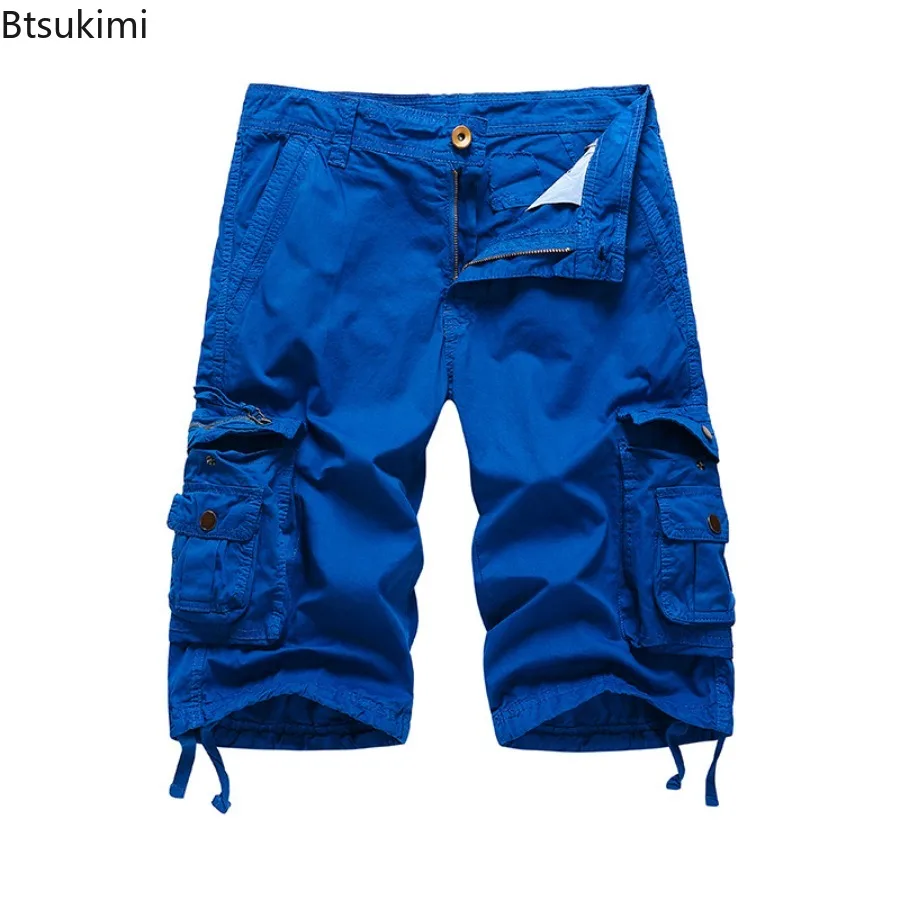 2025 Summer Men's Cargo Shorts Casual Streetwear Homme Shorts Loose Solid Multiple Pocket Man Cotton Cargo Pants Plus Size 30-48