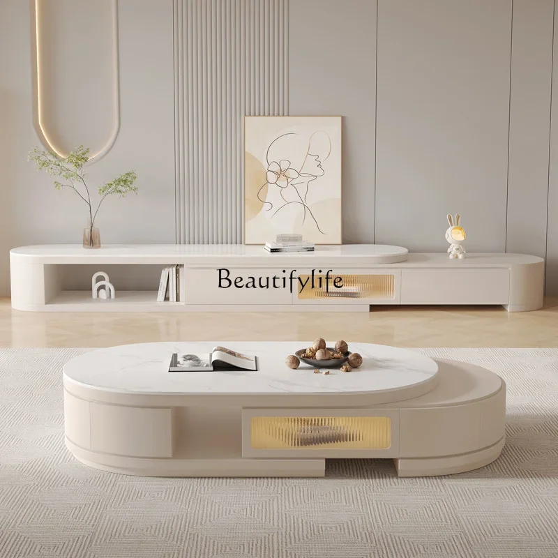 * طاولة قهوة بلاطة صخرية قابلة للسحب لغرفة المعيشة طاولة قهوة بيضاوية منزلية #3