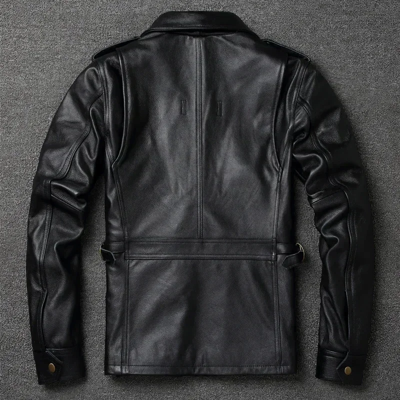 2025 Autumn latest Top Cowhide Men's Leather Jacket Oversized Man Real Motorcycle Style Hunting Coat