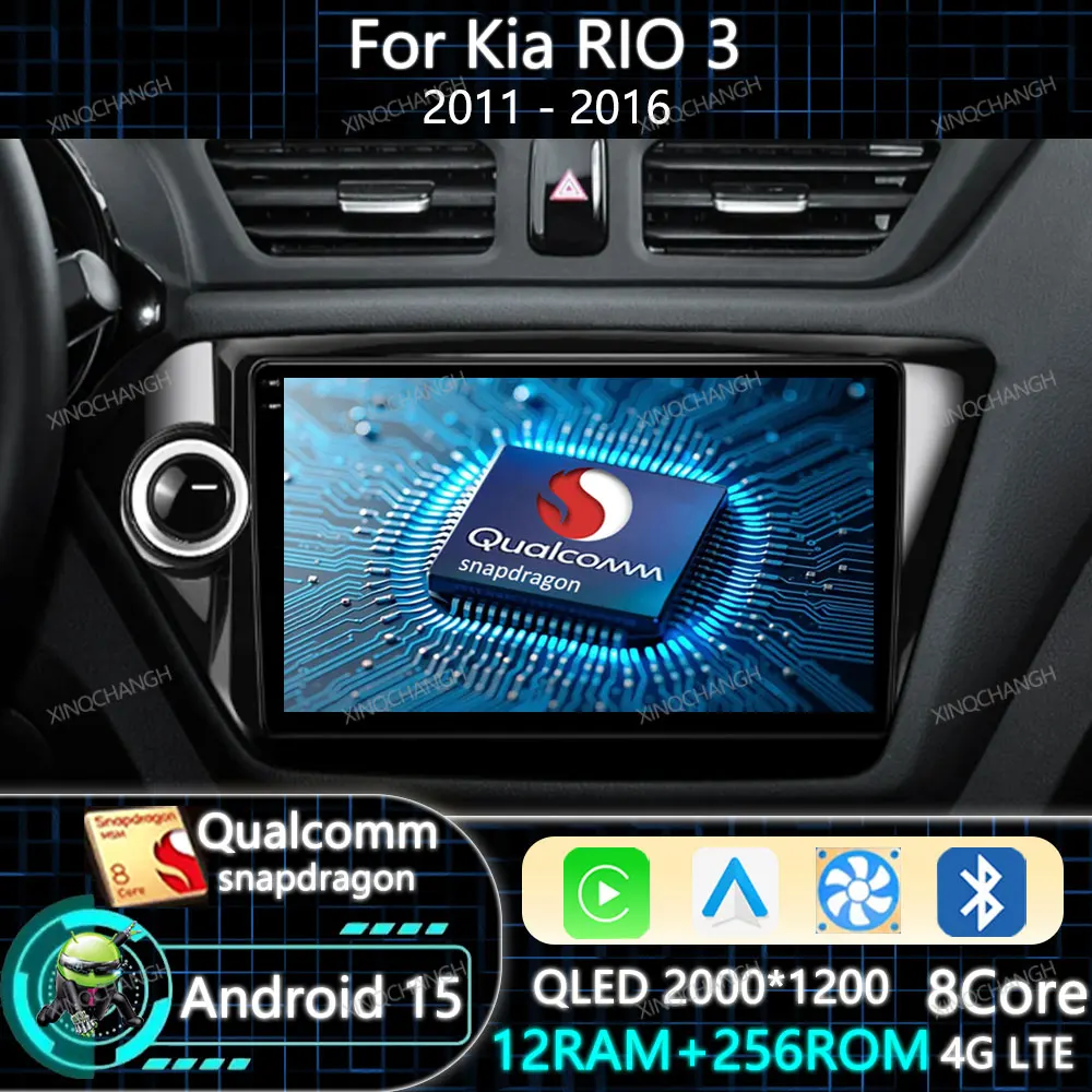 Radio Mobil Android 15 Untuk Kia RIO 3 2011 - 2016 BT 4G WIFI Head Unit Carplay Auto Multimedia Video Player QLED 2DIN Qualcomm GPS