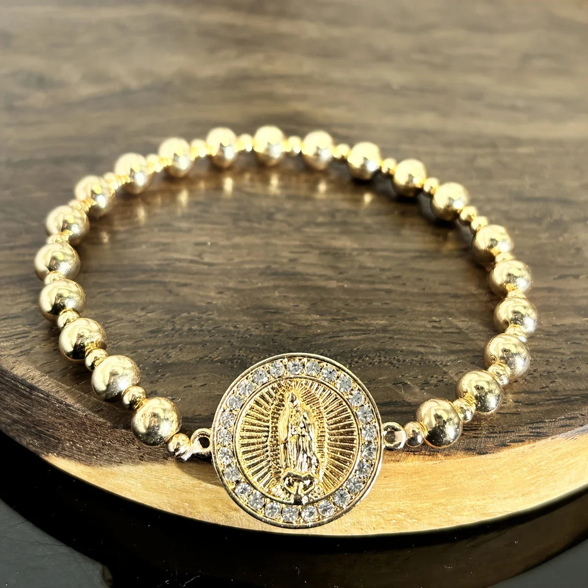 1pc/Religious Adjustable Golden Virgencita Bracelet Beads Prayer Decompression Bracelet