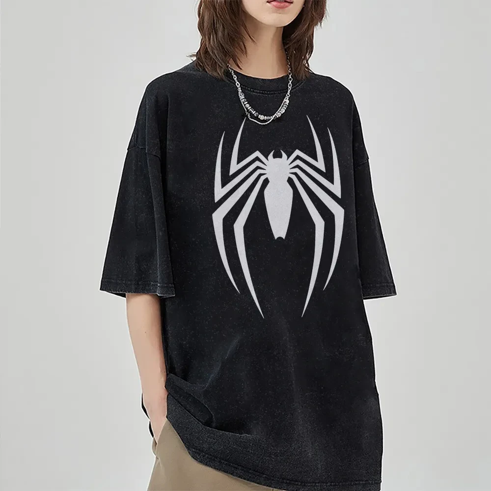 تي شيرت Marvel Spider-man بأكمام قصيرة مغسول ريترو ملابس صيفية غير رسمية للرجال مريحة بأكمام قصيرة نصف كم رياضية شعبية