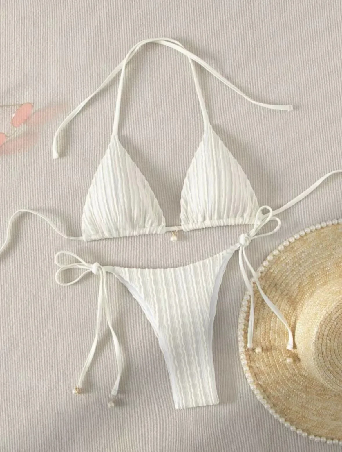 Sexy Milky Ribbed Halter Micro Mini Bikini Sets Two Pieces Tie Women Thong Swimsuit Female Bathing Suit Swimwear Biquini