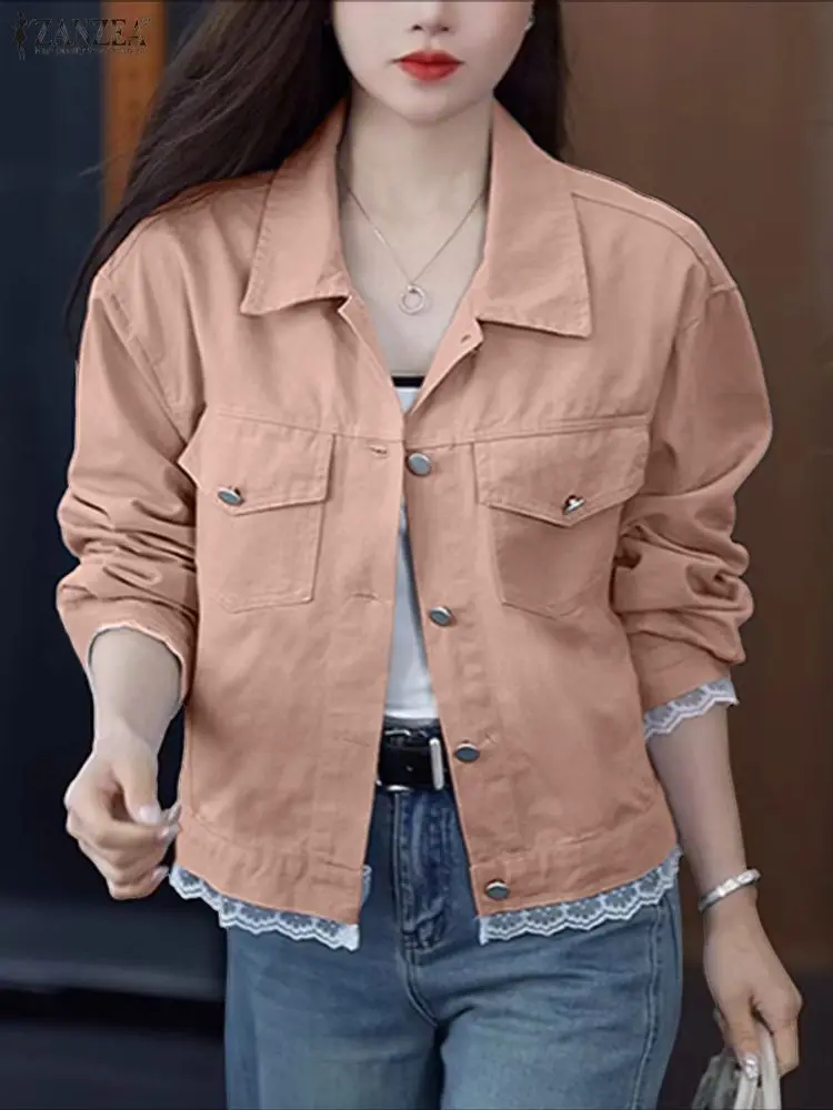 سترات الخريف ZANZEA معاطف رقيقة على الموضة للسيدات 2025 سترات كاجوال مرقعة من الدانتيل بأكمام طويلة وأزرار ملابس خروج فضفاضة #5