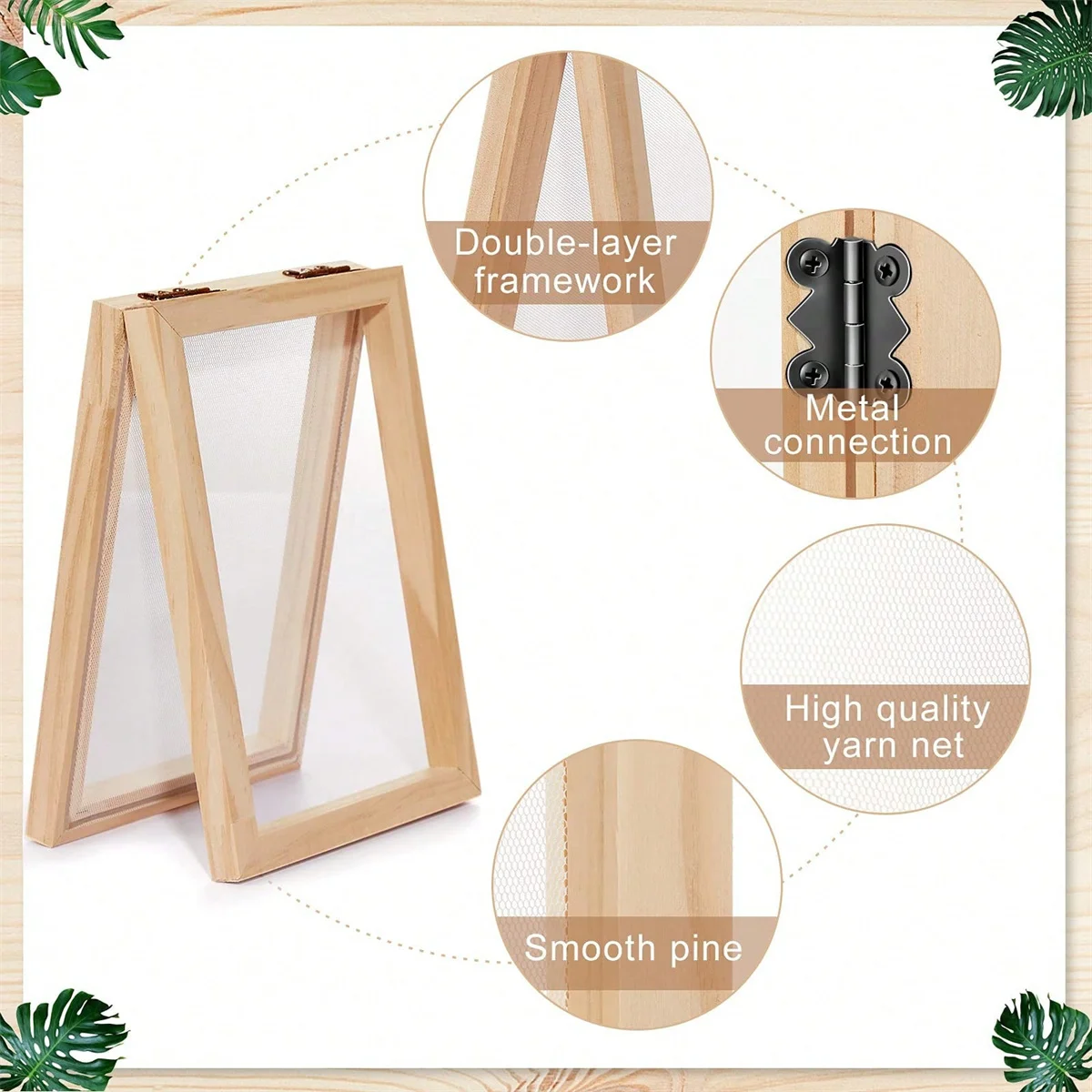 3pcs/set Paper Making Wooden Frame Wooden Paper Making Screen Paper Making Mold 3 Sizes Wooden Frame for DIY Paper Craft Making - view 5