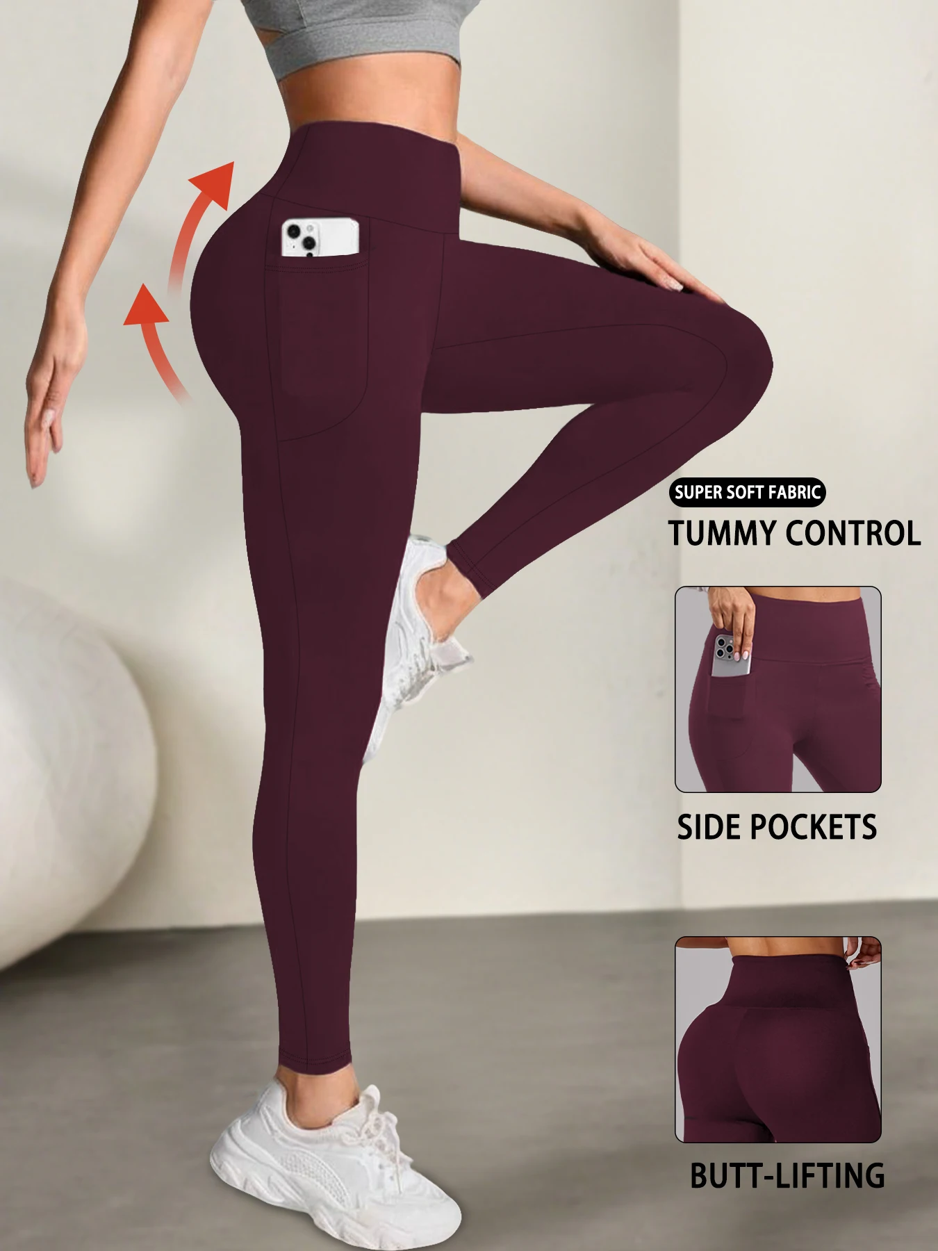 Superweiche Damen-Leggings mit Taschen, hoch taillierte Bauchkontrolle für Yoga, Workout und Freizeit-Loungewear, Komfort