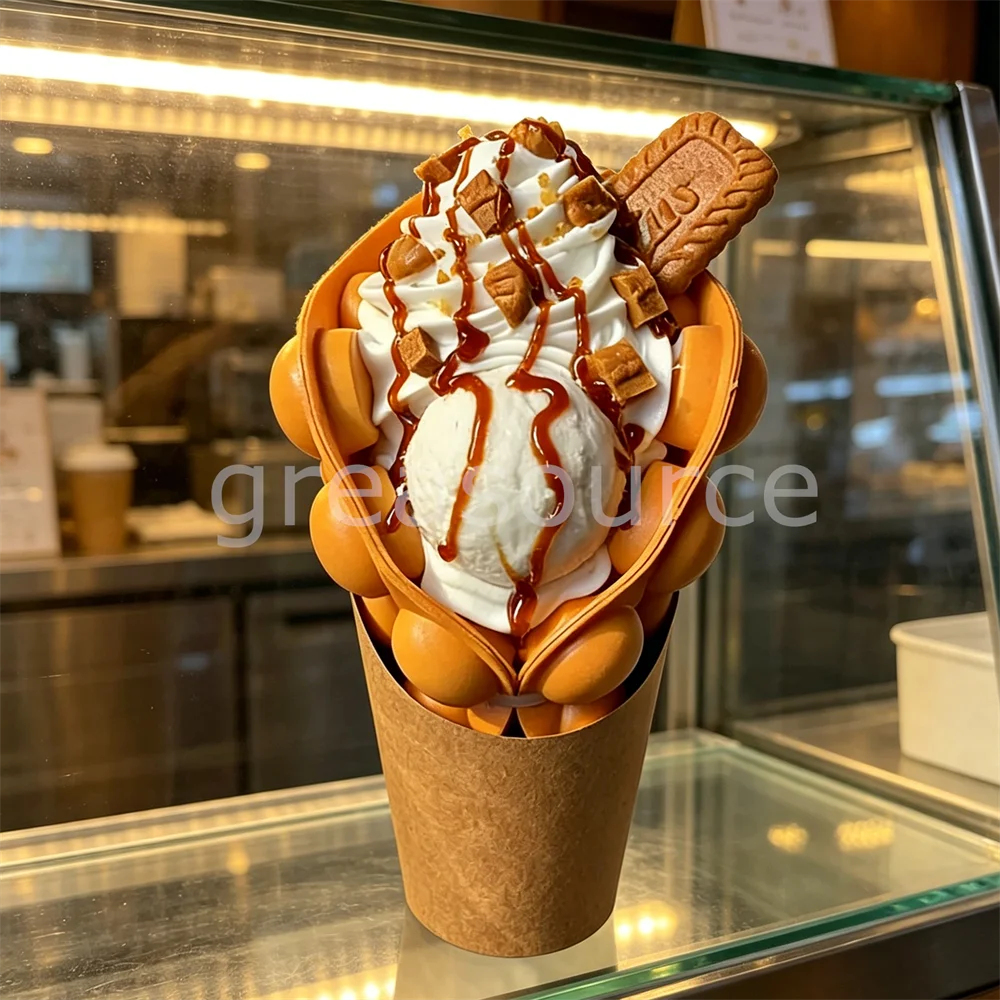 Salsa, caramelo, plátano, galleta, Chocolate, cuchara blanca de helado, cobertura de migas, galletas, gofre de burbujas, modelo de comida, exhibición personalizada