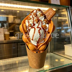 Sauce Caramel Banana Biscuit Chocolate White Scoop of Ice Cream Topping Crumb Cookies Bubble Waffle Food Model Display Custom