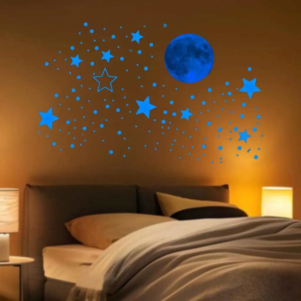 

5x Glow in The Dark Wall Stickers Home DIY Mural Stars Moon Dot Stickers Decal for Bedroom Nursery Kids Room Boys Girls Ceiling