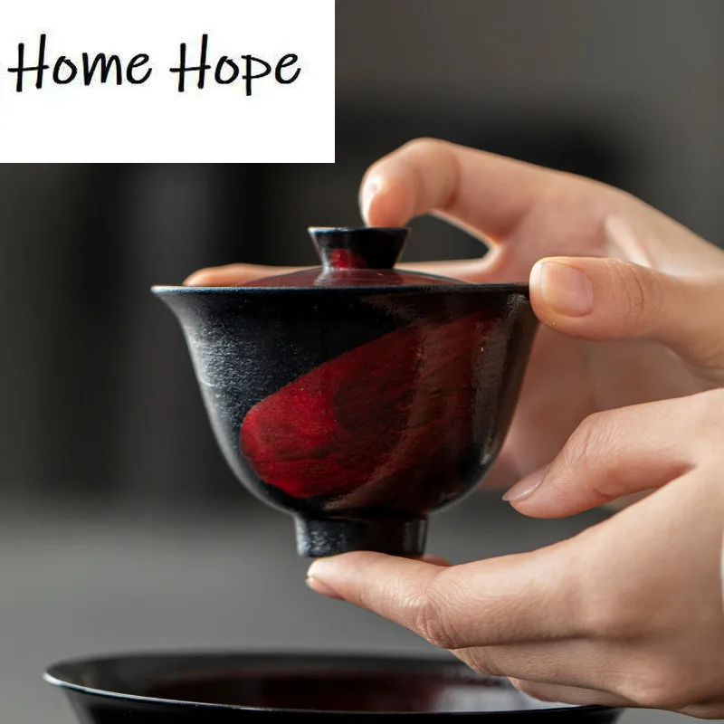 Cepillo hecho a mano de 150ml, cerámica gruesa roja, Gaiwan, creativo, antiescaldaduras, almacenamiento de té, tetera para el hogar, cubierta, cuenco, cafeterías, adornos