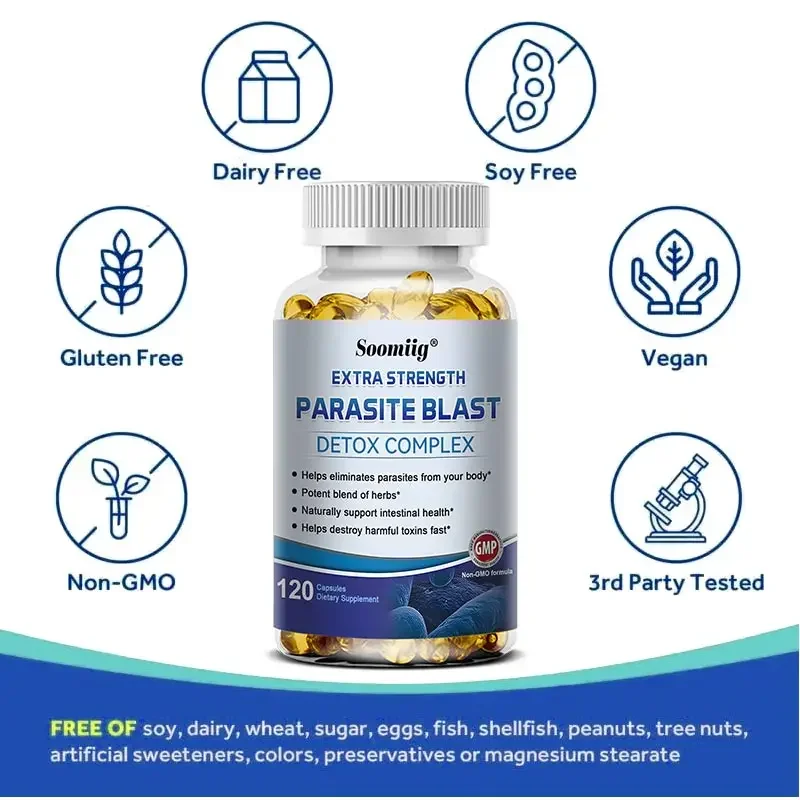 Parasite Blast Detox Complex, elimina parasitas, saúde intestinal, metabolismo, digestão saudável, melhora o sistema imunológico, 1475 Mg