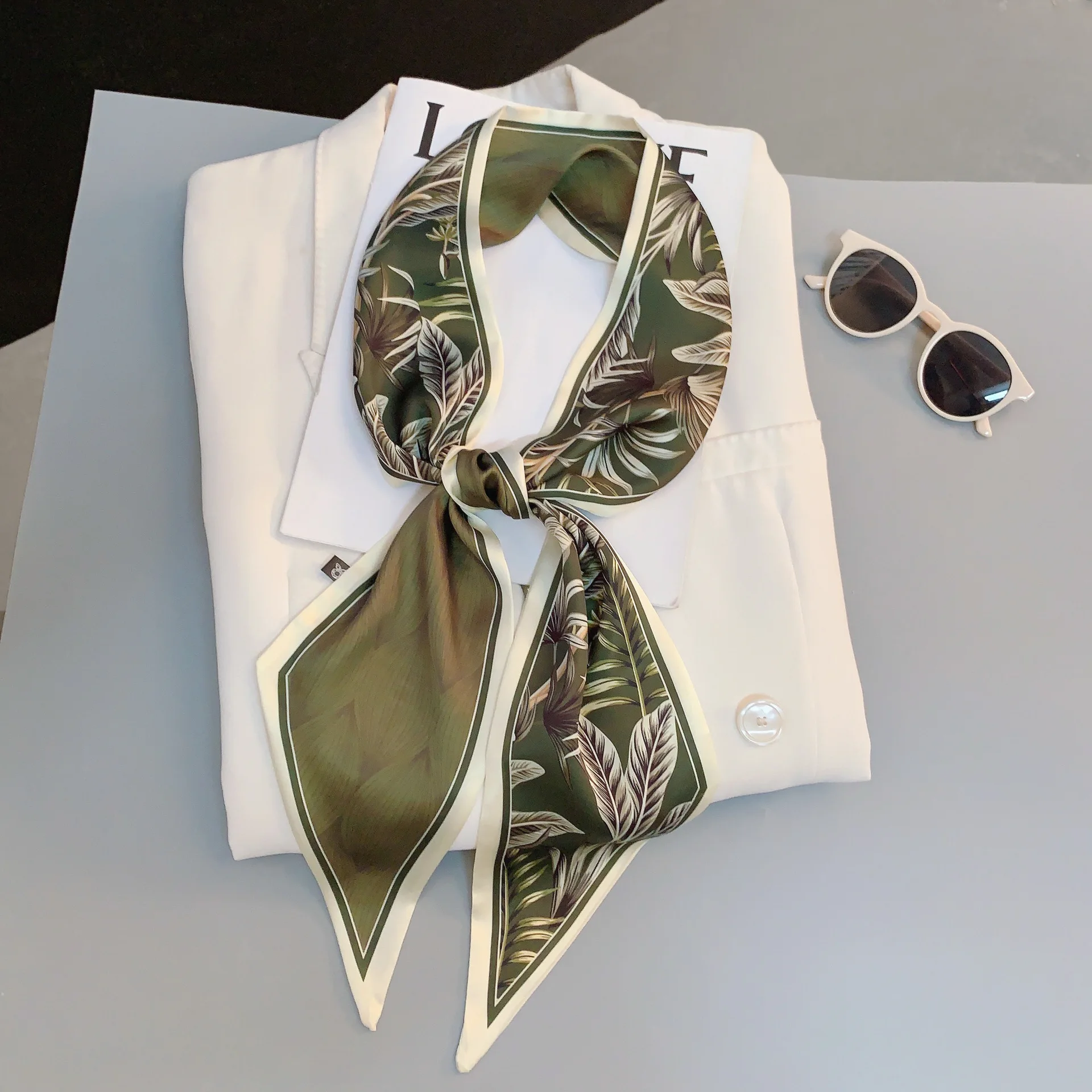 Fashion Print Hair Ribbon Bevel Silk Scarf Women Neck Tie Bag Scarfs Satin Silk Skinny Headscarves Ladies Foulard Floral Bands image 4