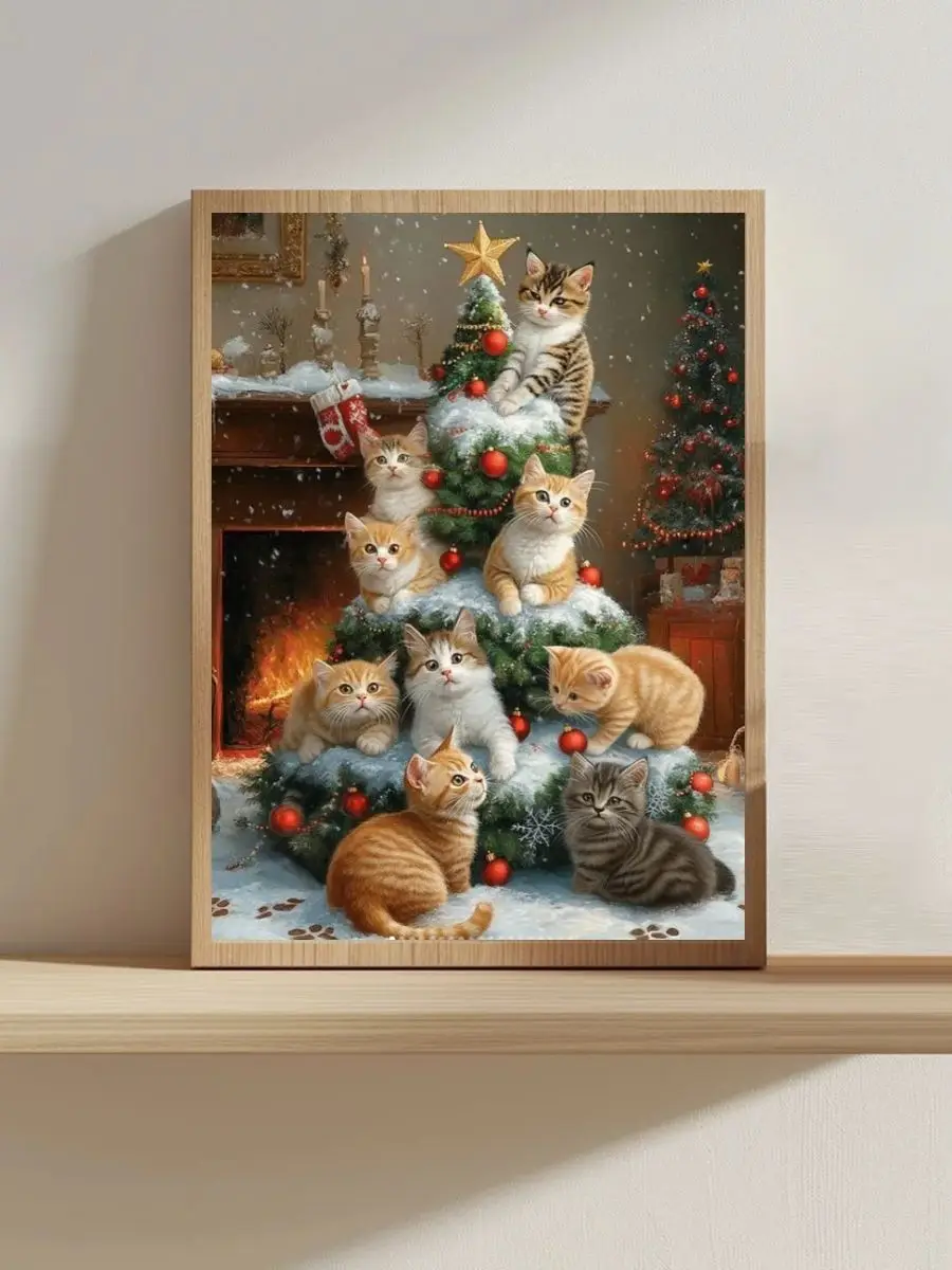 Weihnachtsbaum-Katze 30X40CM/11.8X15.7in Kreuzstich-Set DIY 11CT/14CT Stickerei Handwerk Hobby Vollstickerei – Detail 1