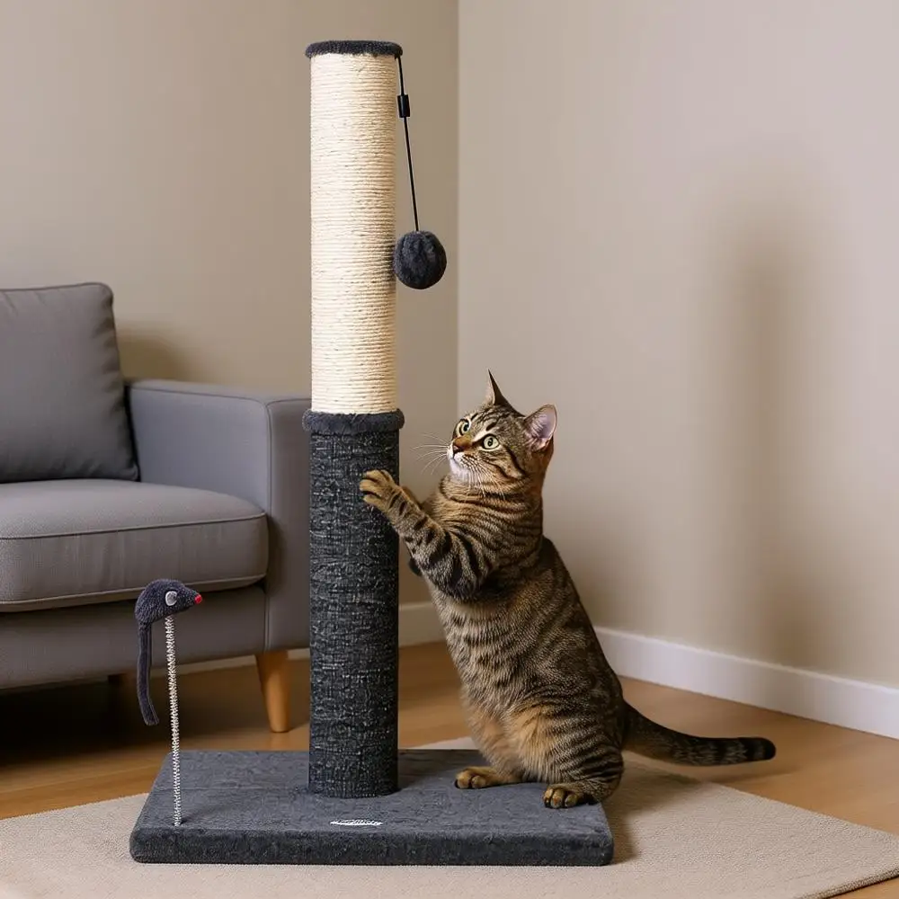 

29.5 Tall Cat Scratching Post, Cat Scratcher, Sisal Scratch Post & Carpet Post in One, Stable Post with Two Toys, Extra Free Toy
