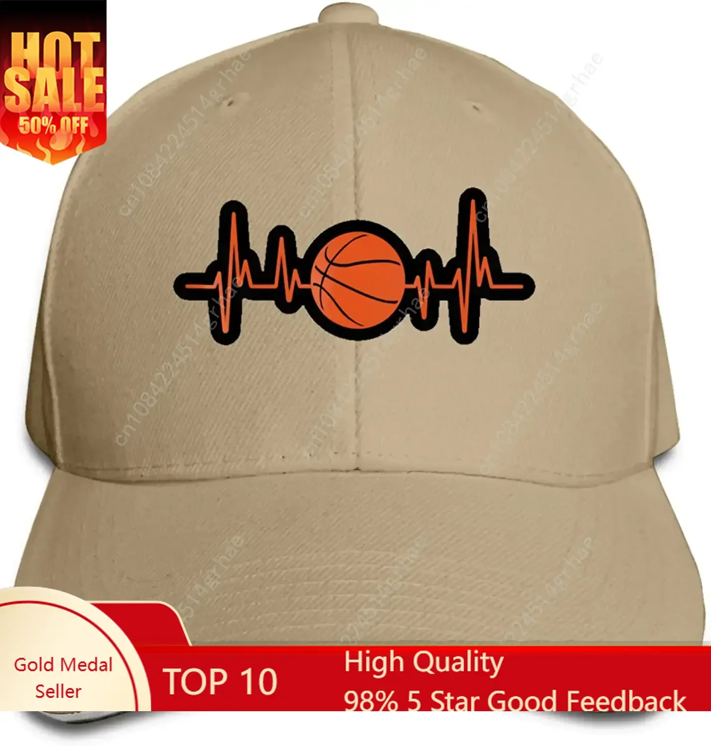 

Unisex Orange Basketball Dunk Heartbeat Baseball Cap Adjustable Hat Sandwich Cap Hip Hop Hats