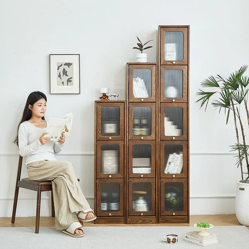 Bibliothèque en bois massif pour atelier de menuiserie, avec porte rabattable, petite unité de rangement et d'exposition, armoire de collection simple en bois de frêne.