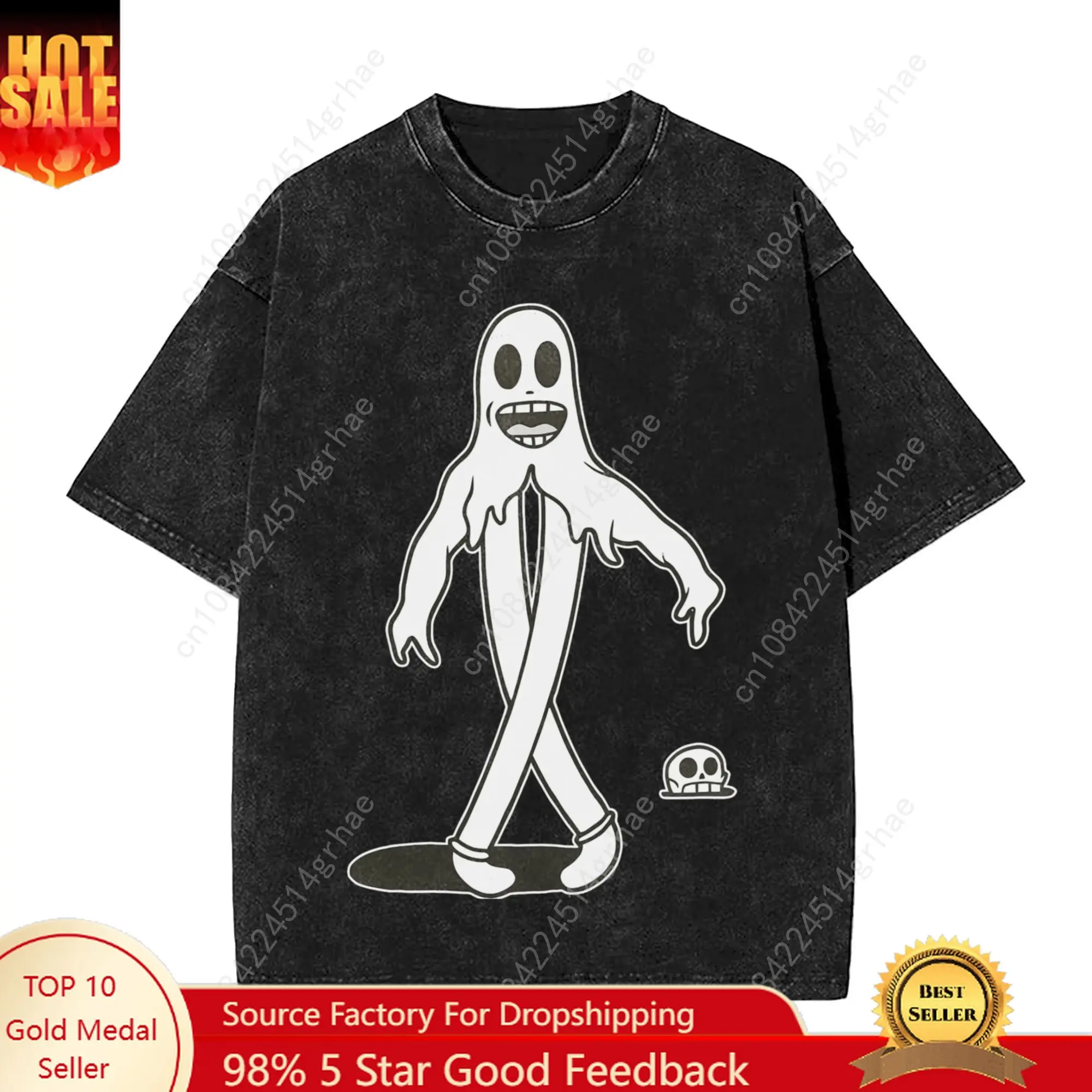 

Cute Ghost fashion collection washed printed new men's T-shirt stylish men's graphic T-shirt.