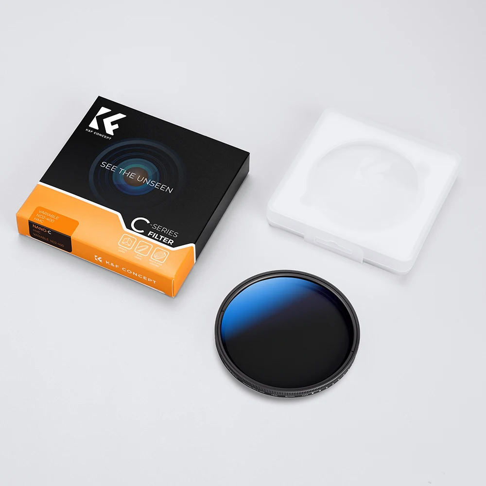 K&F CONCEPT Nano-C متغير ND2-ND400 ND مرشح HD 18 طبقة طلاءات مقاومة للماء والغبار، لعدسة 37/49/52/58/67/72/77/82 مم