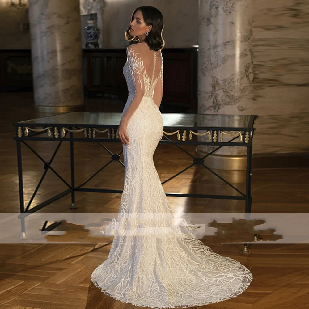 Flavinke personalizado requintado sereia vestidos de casamento rendas mangas compridas vestidos sexy aberto volta zíper vestidos de noiva robe de mariée