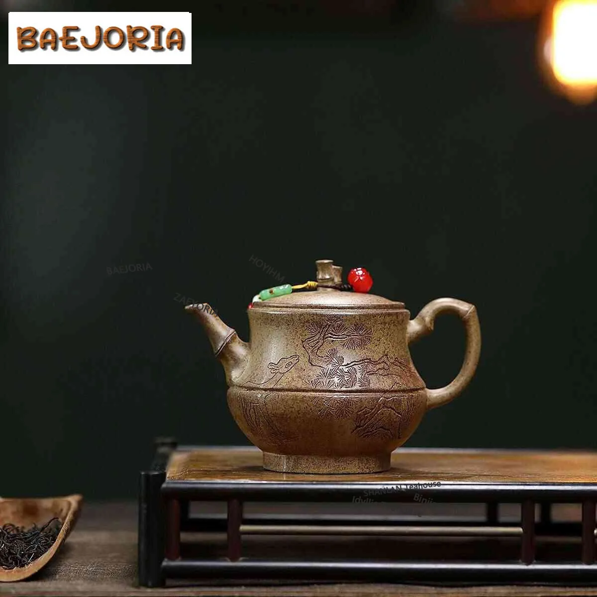 BAEJORIA 250ml Yixing Purple Clay Teapot Handmade Large Caliber Bamboo Joint Pot Raw Ore Agilawood Mud Kettle Zisha Tea Set
