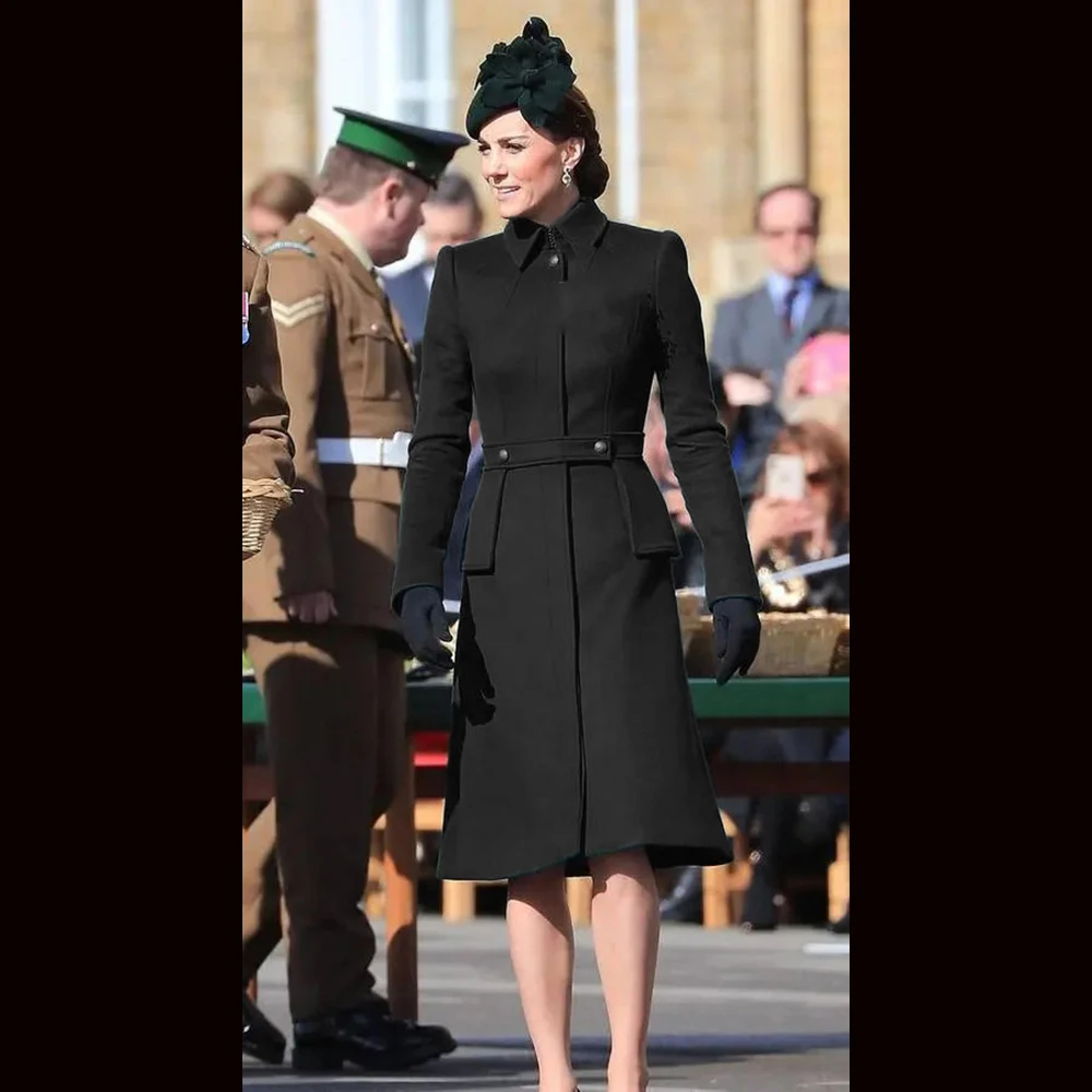 خريف شتاء جديد الأميرة كيت ميدلتون معطف فستان طويل الأكمام خندق معطف المرأة مكتب سيدة فساتين خمر
