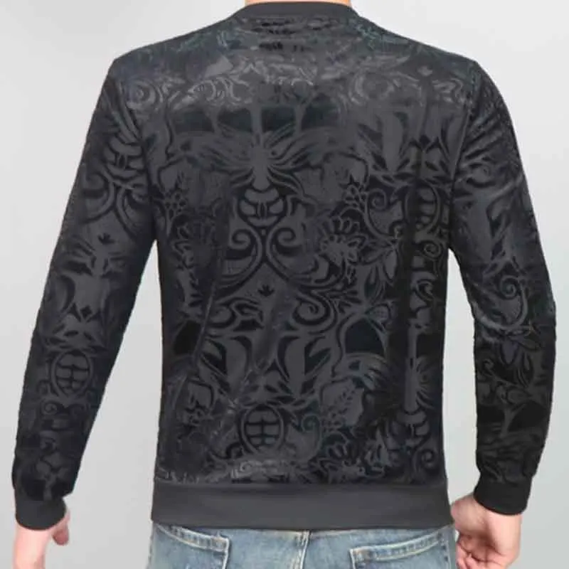 2025 European men's fashion new flocked round neck hot diamond casual T-shirt sweatshirt