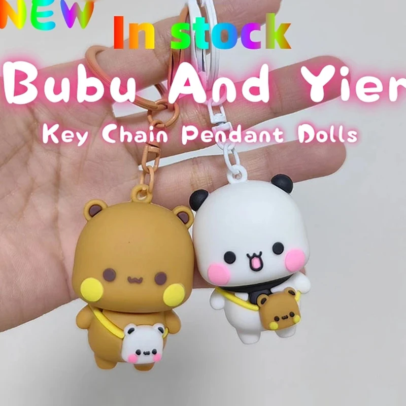 Pareja Bubu y Dudu colgante muñecas Kawaii juguetes lindo dibujo Panda oso muñeca llavero mochila colgante regalo de cumpleaños