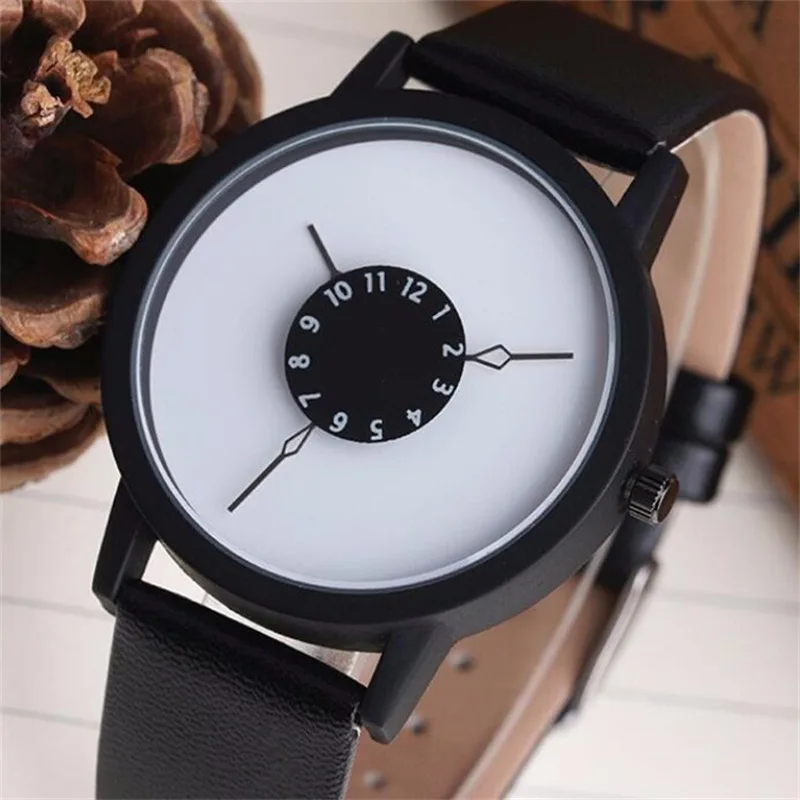 New Creative Watches Women Men Quartz-Watch Analog Unique Dial Design Lovers' Relogio Saati Leather Wristwatches Clock Relojes