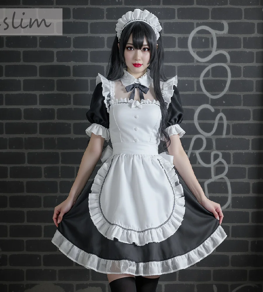 

Sweet Lolita Maid Dress With Apron 2025 Roleplay Cosplay Prom Dress Elegant Mini Short Costume Evening Dress Ruffles Customized