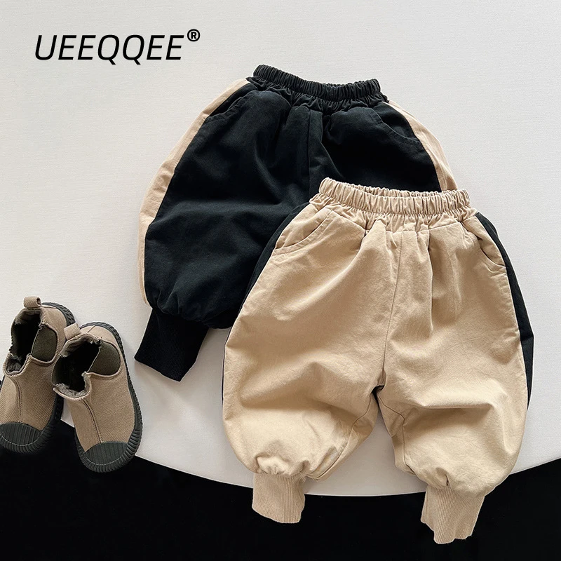 

Warm Fleece Patchwork 2023 Autumn Winter New Children Pants Casual Boys Trousers Korean Loose Toddler Wear Kids Clothes For 1-8Y