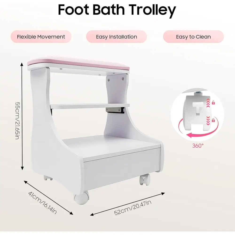 Portable Pedicure Manicure Chair with Wheels, Spa Cart, Nail Rest Stand, Massage Station, 44.09 lbs Load