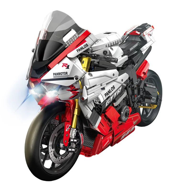 Technical 1:5 Scale YZF-R1 Japan Motorcycle Building Block Motor Vehicle Model Steam Brick Toy Motorbike With Light For Gifts