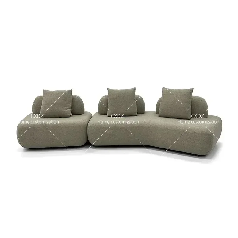 Cream Curved Modular Corner Sofa Fabric Minimalist Living Room Furniture Apartment Sectional Couch