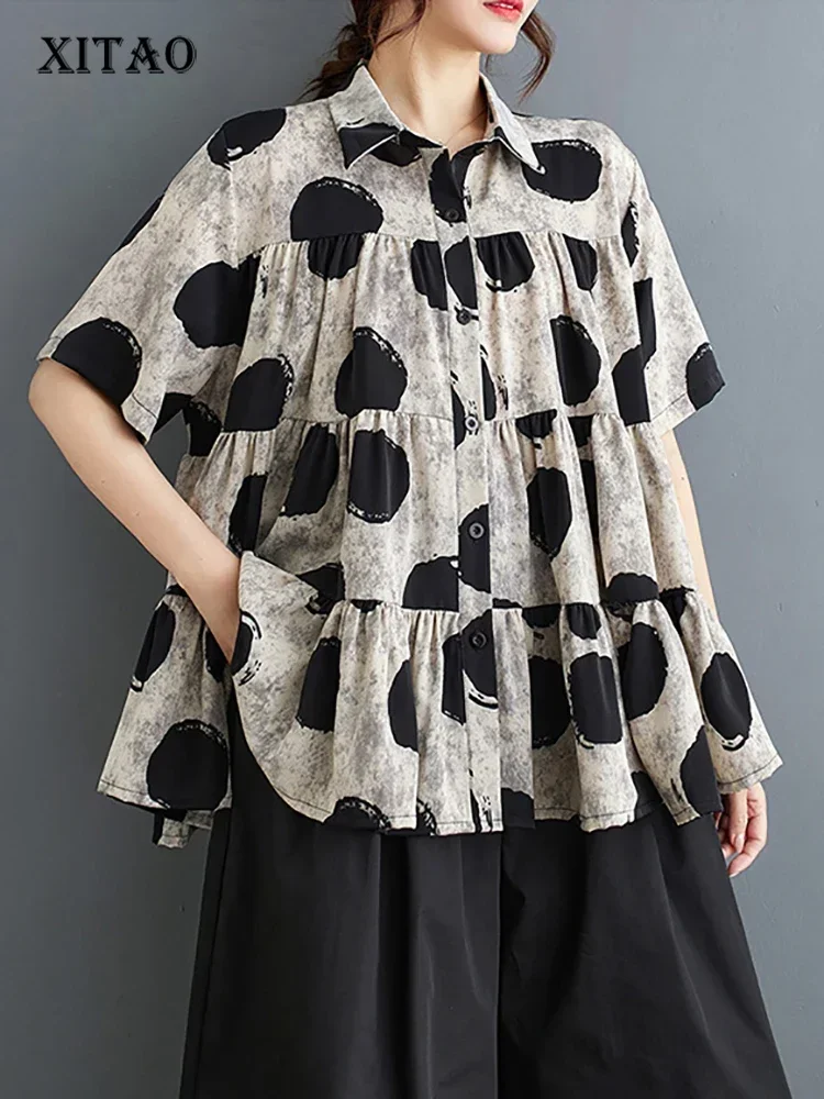 

XITAO Loose Printed Shirt Turn Down Collar Short Sleeve Single Breasted Casual Korean All-match Summer Women New Top LYD1795