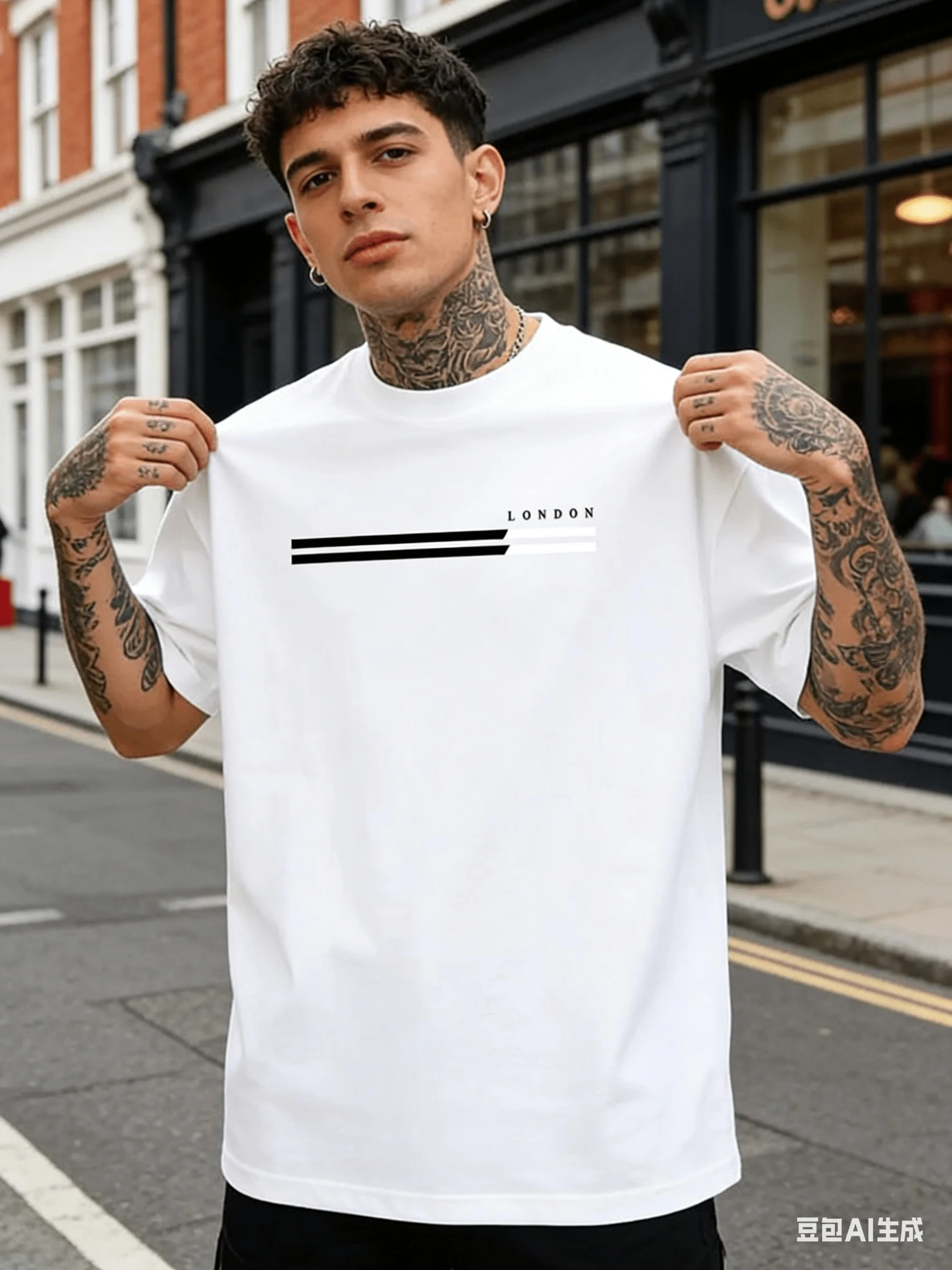 Minimalist Stripe Accent Graphic Tee for Men Breathable 100% Cotton Perfect for Summer Streetwear Trendy Clean Aesthetic Style