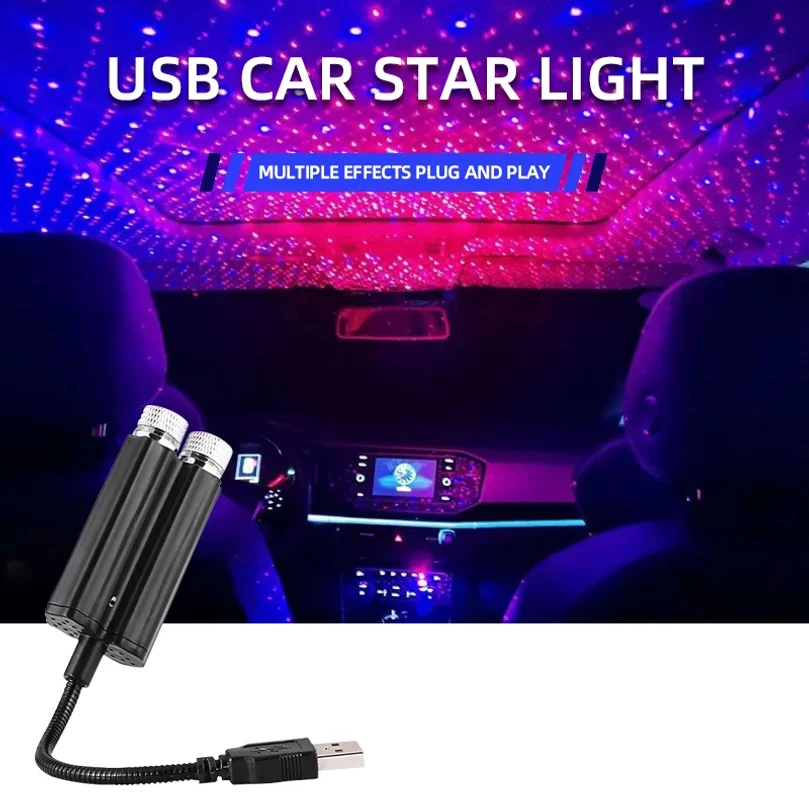 1 шт. Автомобильный светильник для салона, USB LED проектор звездного неба, атмосферная подсветка, декор для вечеринок, галактический свет
