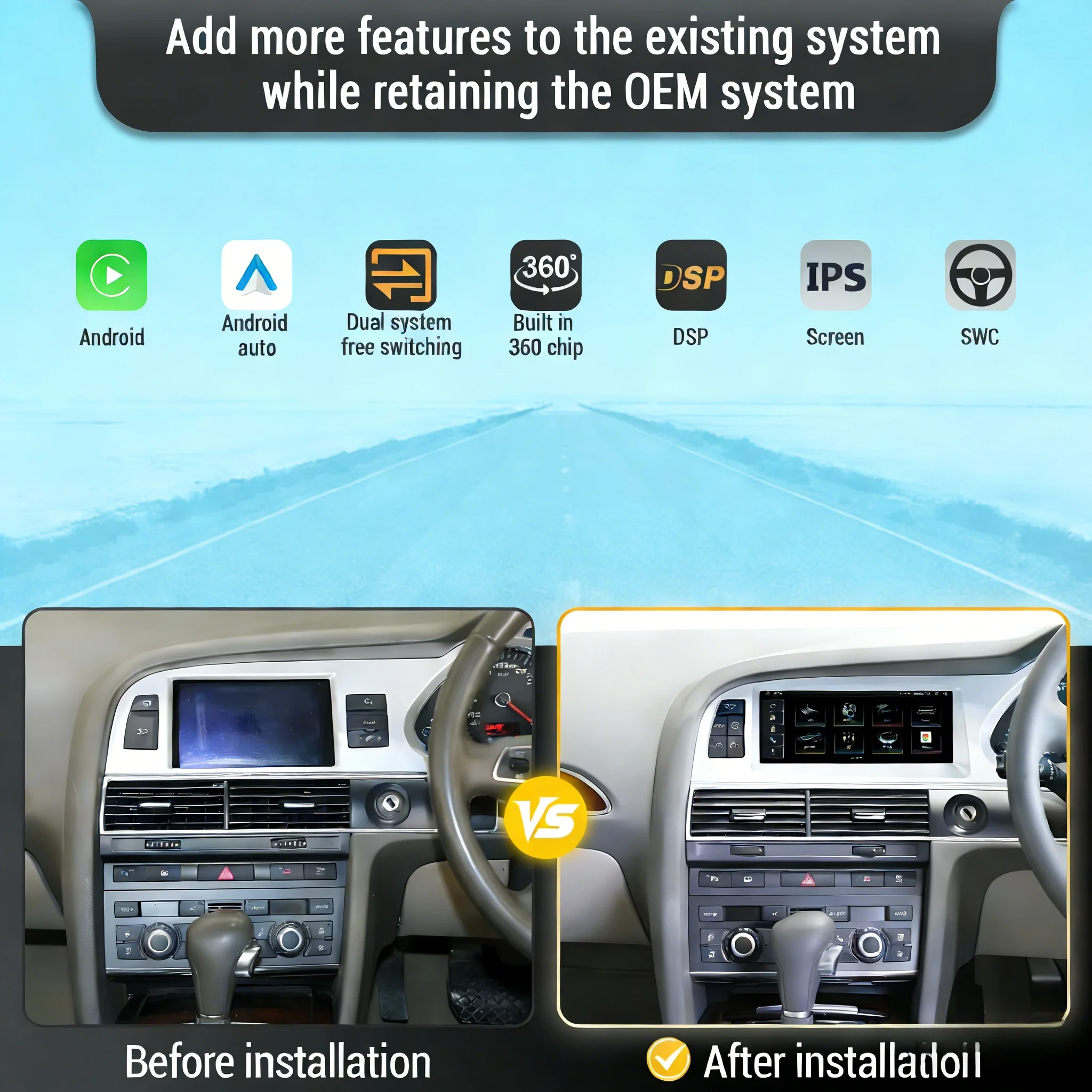 8.8 inch Right Hand Drive Android 13 Qualcomm Snapdragon 685 For Audi A6 2005-2011 Car Radio Wireless BT Carplay Touch Screen