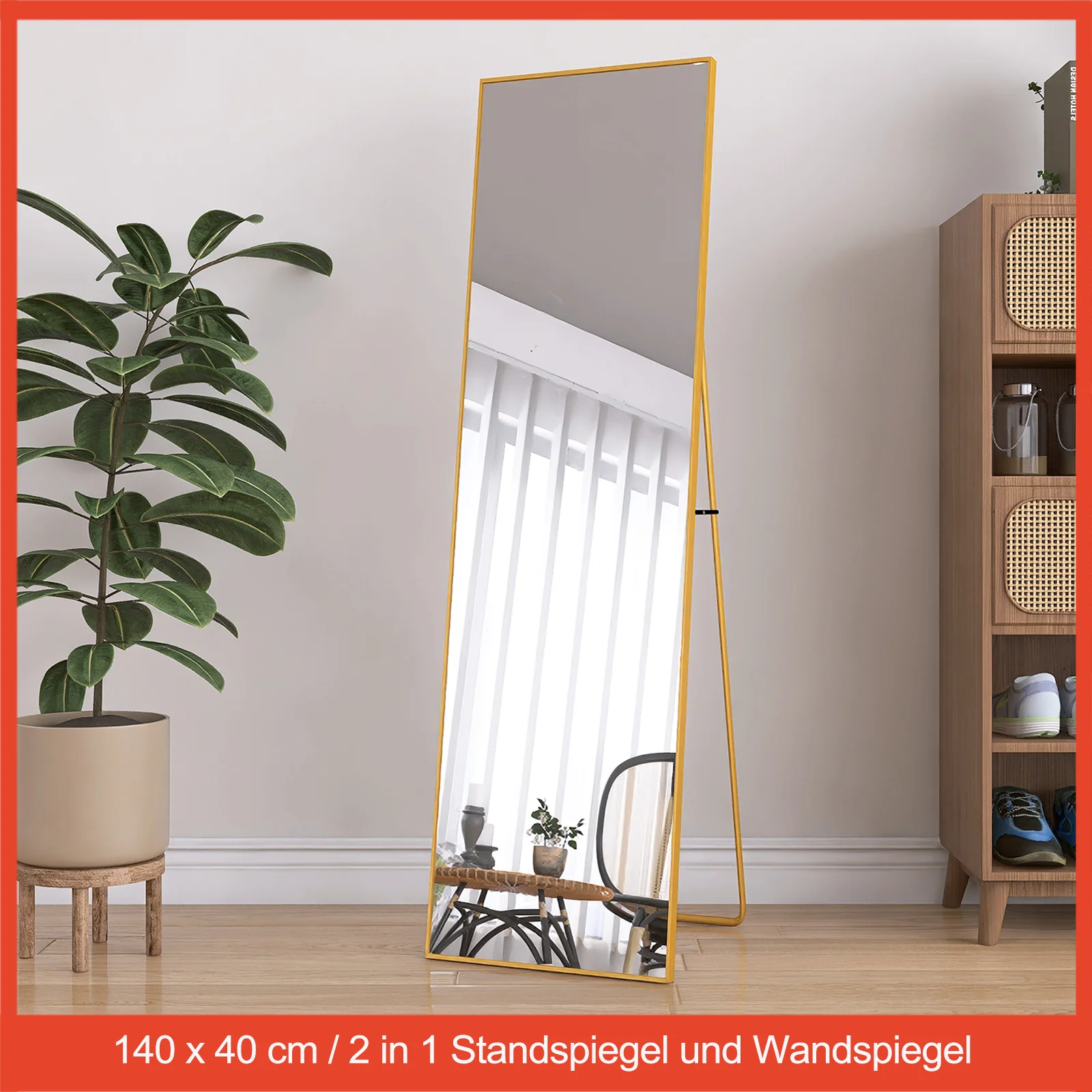 Floor Mirror with Metal Frame 140x40cm,Full Length Mirror,2 in 1 Standing Mirror and Wall Mirror ,for Living Room,Bedroom