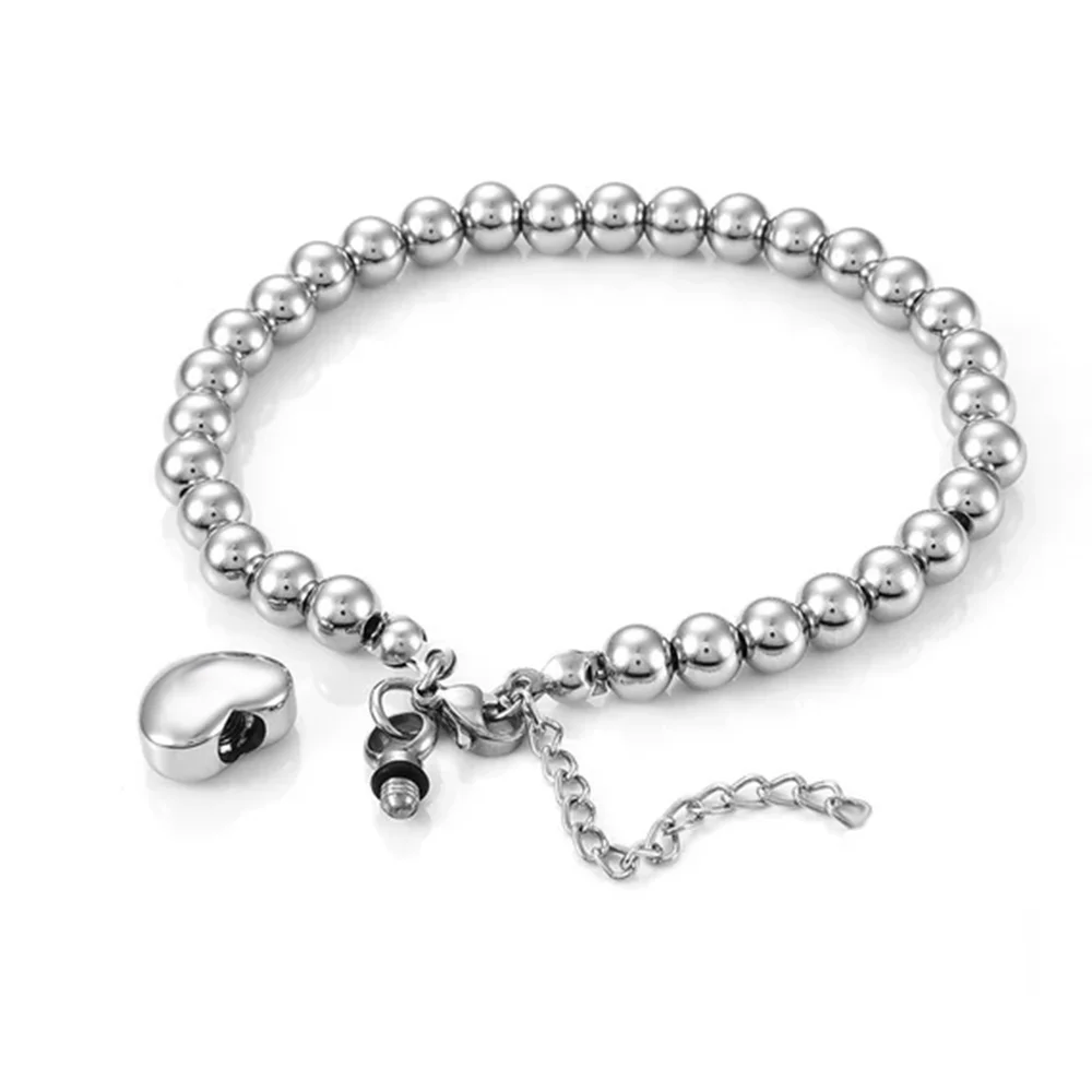 Stainless Steel Bead Heart Urn Bracelets Jewelry for Cremation Ashes Memorial Keepsake Personalized Engraved Gift