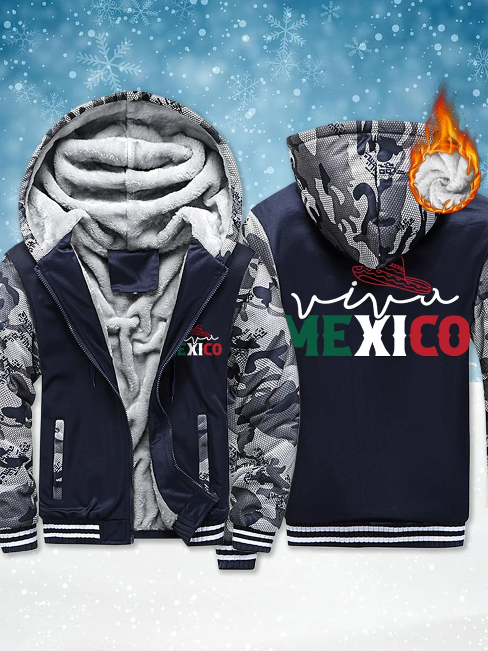 

Mexico Creative Letter Printing Mens Thicken Coats Winter Fleece Warm Zipper Jackets Windproof Thermal Outerwear Men'S Clothes