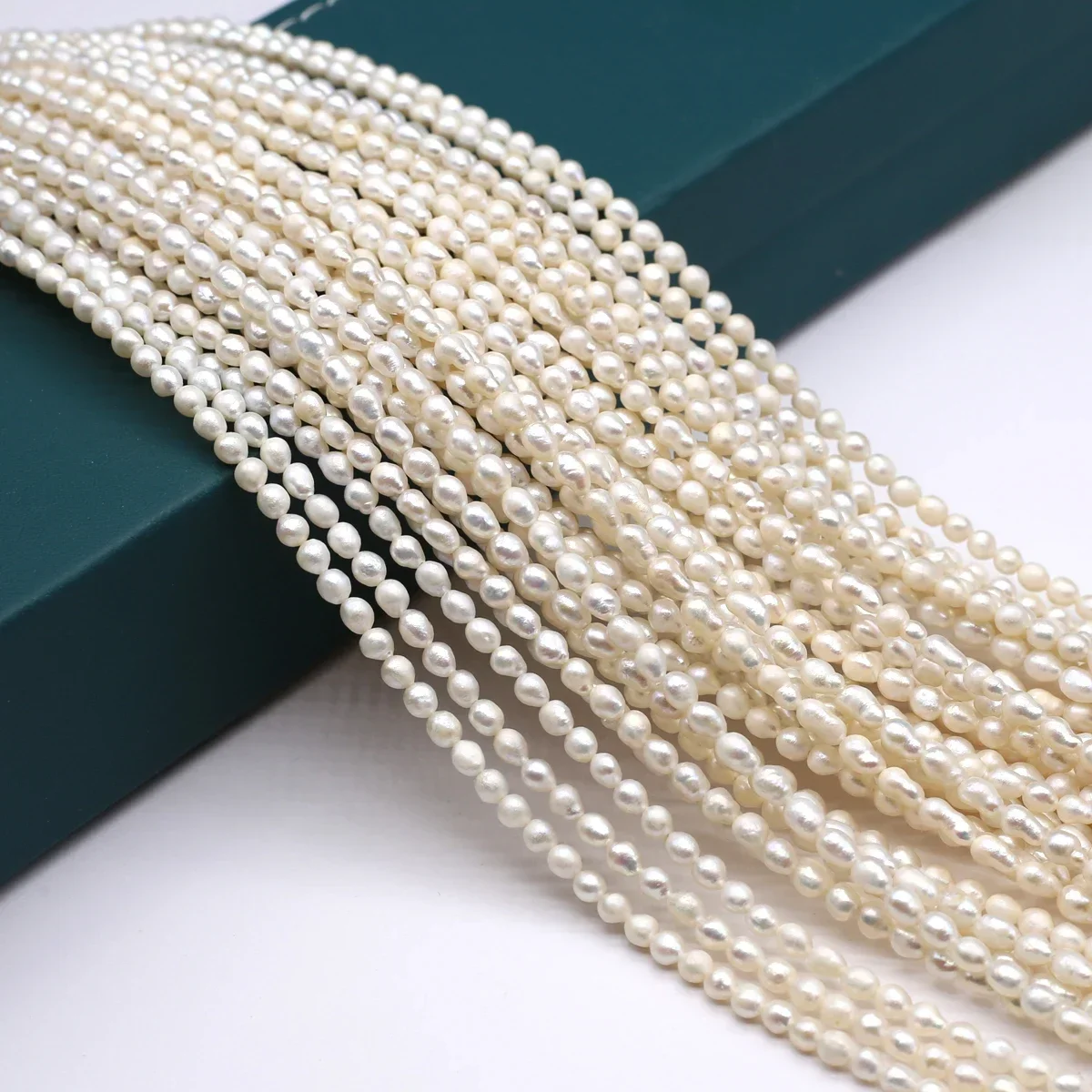 3-4mm A Natural Freshwater Pearls Threaded Rice Shaped Pearls Spacer Beads for Jewelry Making DIY Necklace Bracelet Accessories