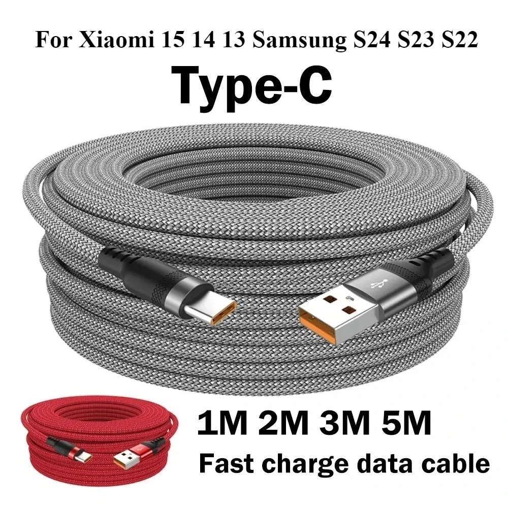 

USB 6A Type C Cable 1M/2M/3M/5M Mobile Phone Fast Charging Data Cord USB C Cell Phone Type-c Charging Line for Xiaomi 15 Samsung