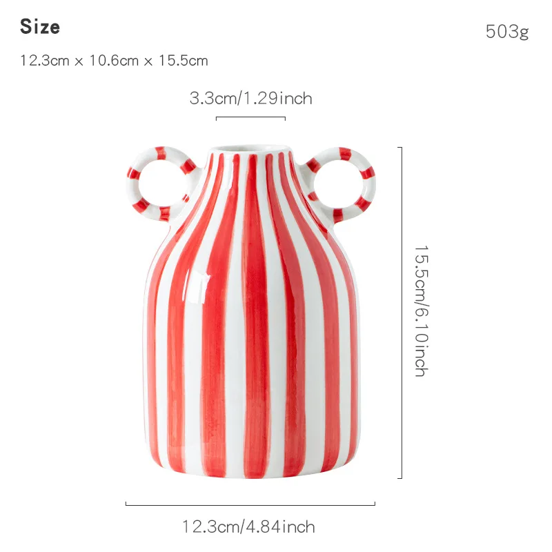 Dual Handles Ceramic Vase Modern Bohemian Home Decor Hand-Painted Vases for Flowers Living Room Decoration Weddings Parties