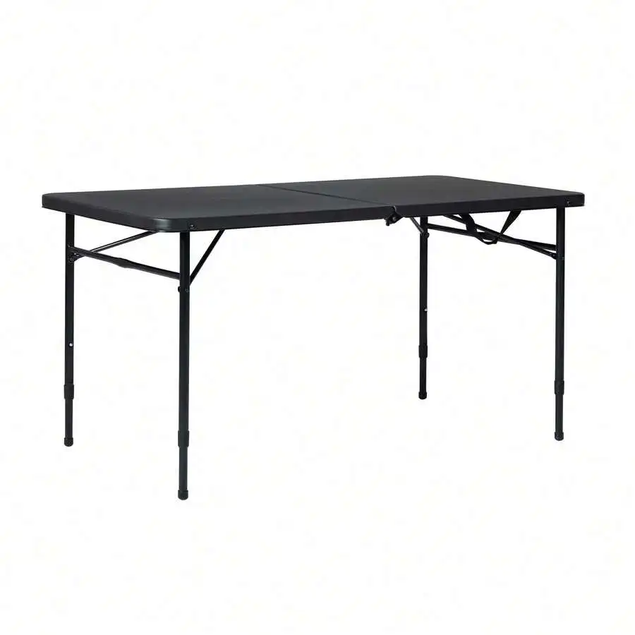 Rich Black 4 Foot Adjustable Folding Table, Compact Portable Table For Home, Events And Outdoor Activities