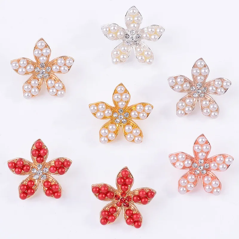 Alloy accessories jewelry versatile clothing micro-inlaid pearl belt diamond five-petal flower button DIY handmade materials who
