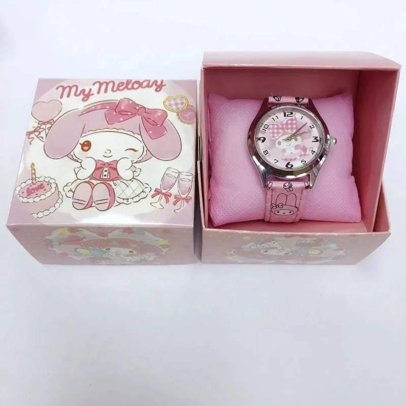 Cute Anime Sanrio PU Leather Electronic Watch Kulomi Big Ears Dog Melody Children's Watch Paired with Gift Box